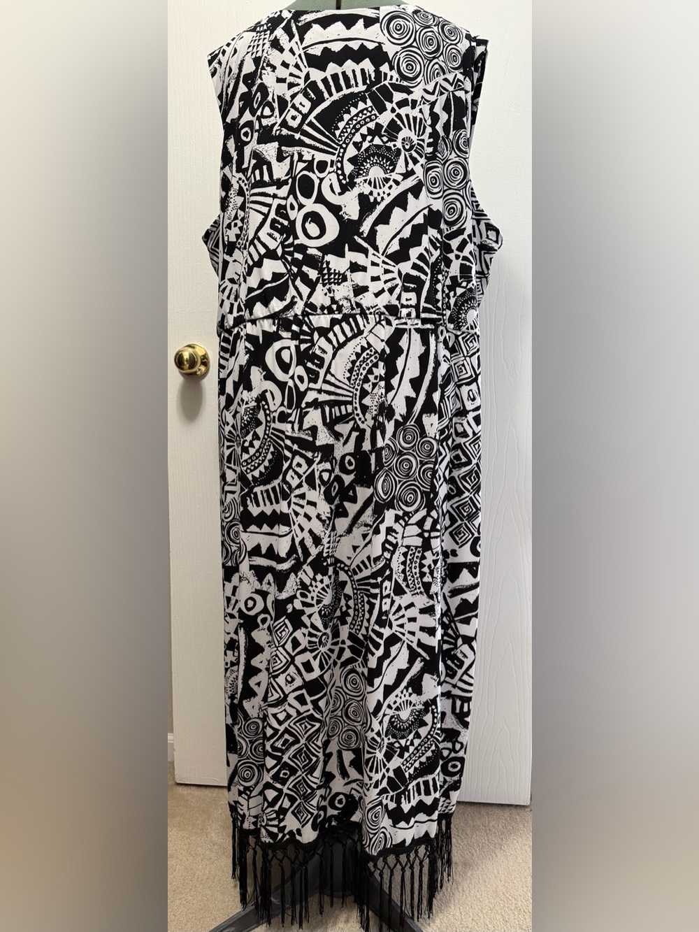 Catherines Black&White Tribal Print Fringe Hem Dress Sleeveless Faux Wrap Size5X - Picture 2 of 4